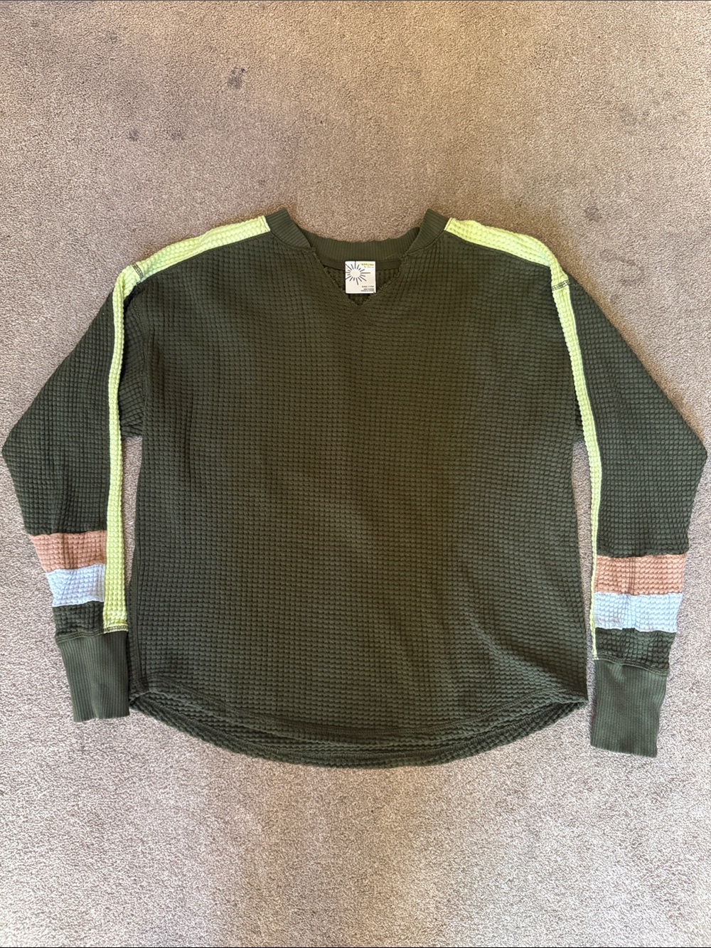 Aerie Green Waffle Knit Oversized Long Sleeve Top Size XXS‎